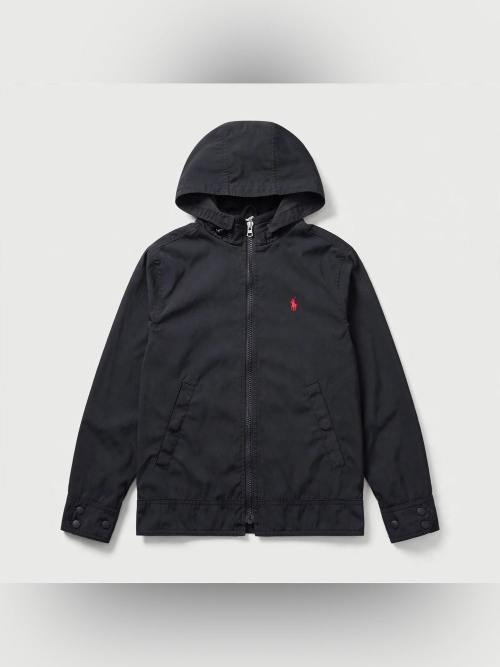 Polo Ralph Lauren Hooded Windbreaker Boys S(8) Black Red Pony Jacket